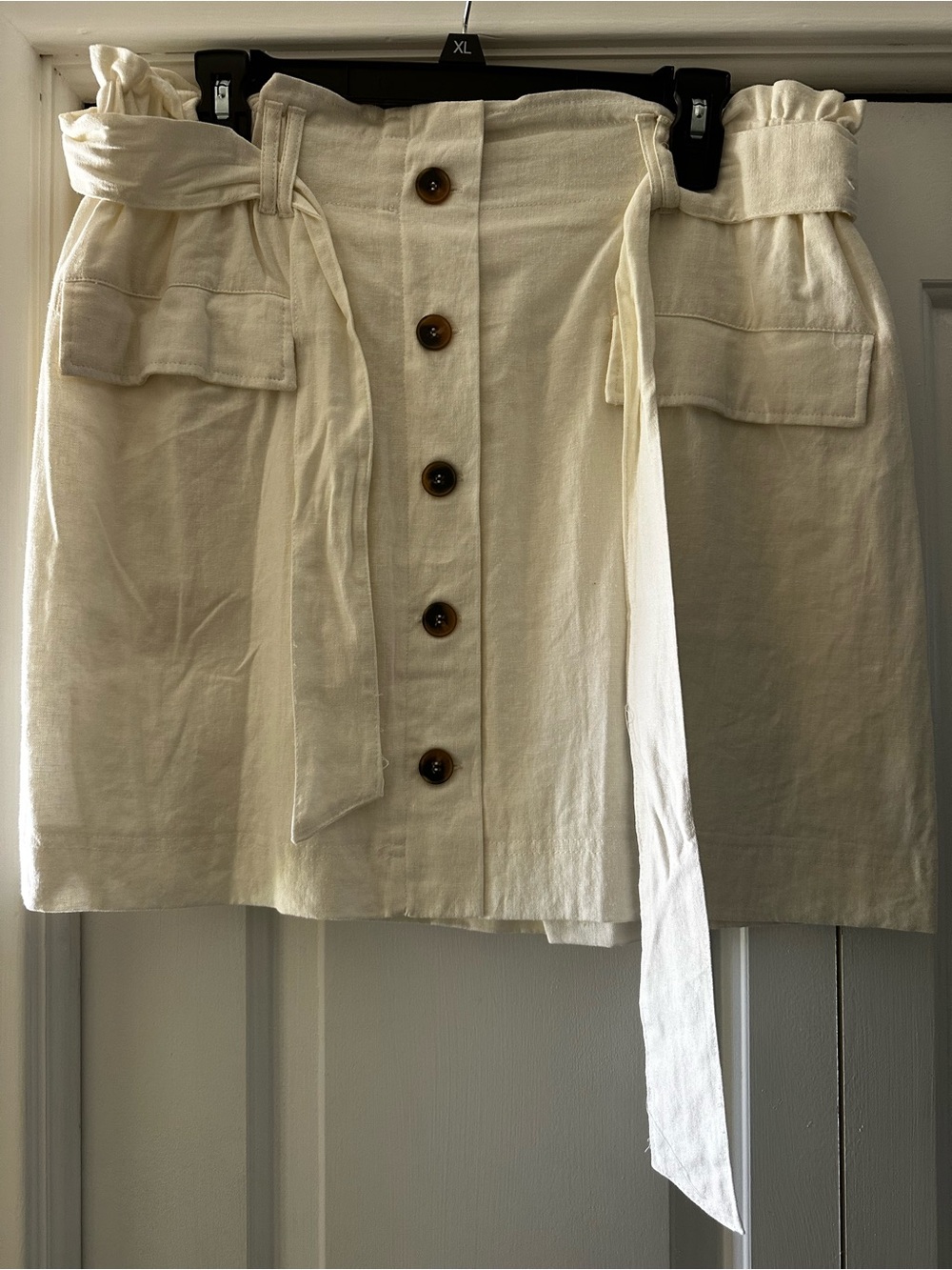 Kohl's Cream Button-Front Paperbag Waist Mini Skirt